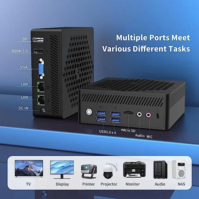 팬리스 미니 PC N200 미니 PC, 알더 레이크 N100 미니 컴퓨터, 윈도우 11 프로 DDR4, 16GB RAM, 256GB NVMe SSD, 4K WiFi 6 BT5.2