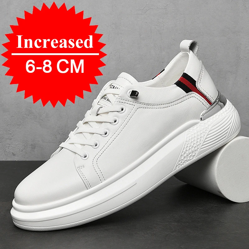 Men Leather Sneakers Elevator Shoes Hidden Heels Breathable Heightening