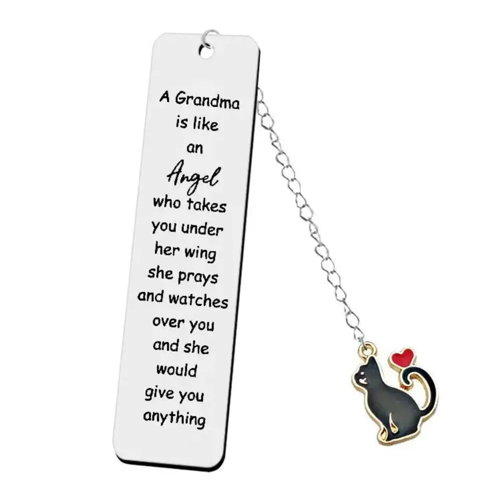 Metal Bookmarks Stainless Steel Letter Cartoon Long Chain Cat Pendant For Books Student Stationery Gift