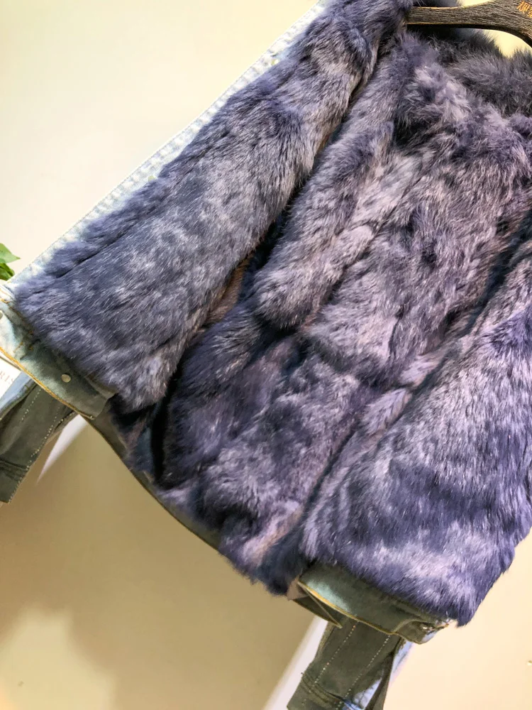 Loose Korean Style Fox Fur Collar Long-Sleeved Denim Jacket for Women 2023 Winter New Fleece-Lined Thickened Wool-Free Parka