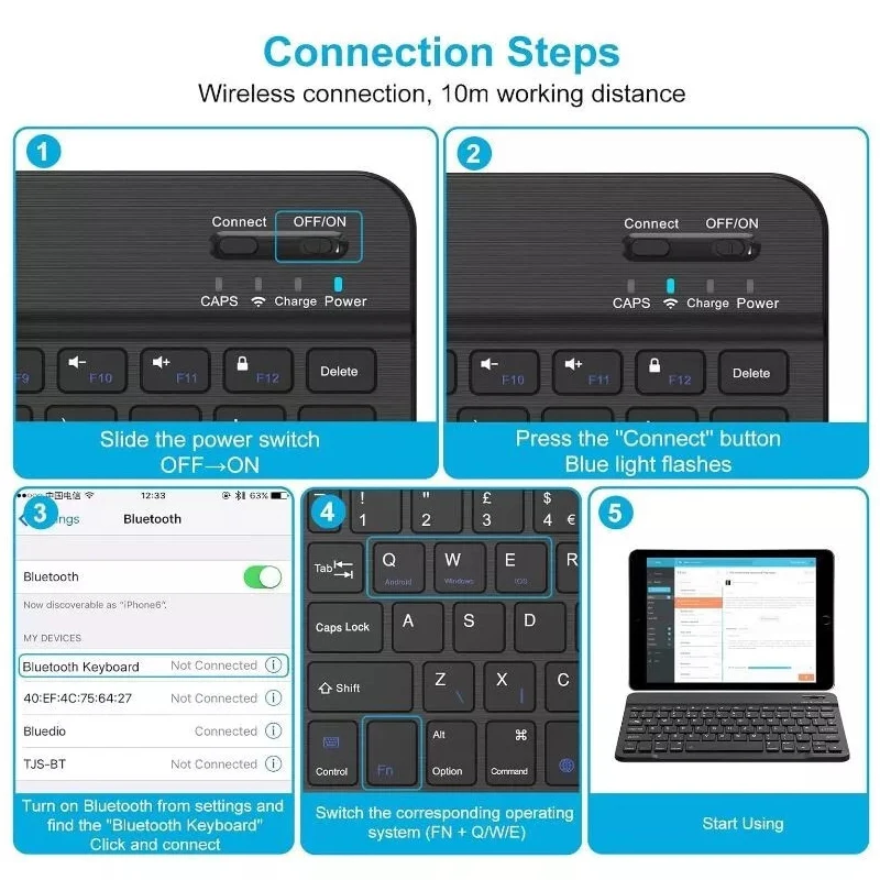 Rechargeable Bluetooth-compatible Keyboard Portable Compact Wireless Keyboard for Android Windows iOS Tablet iPhone iPad Samsung