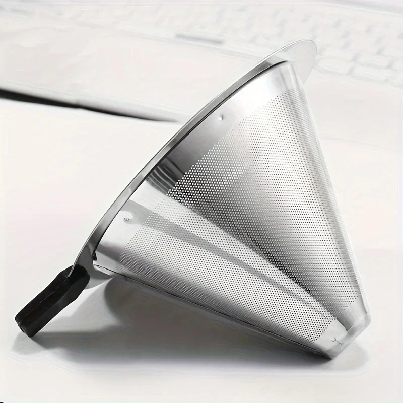 1pc Double-Layer 600 Mesh Fine Coffee Filter, Food Grade 304 Stainless Steel Coffee Funnel Coffee Dripper, For Fine Drip Brewing