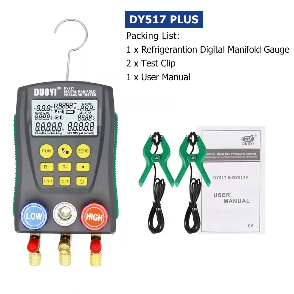 DY517 Digital Refrigeration Pressure Gauge Air Conditioning Temperature Detector