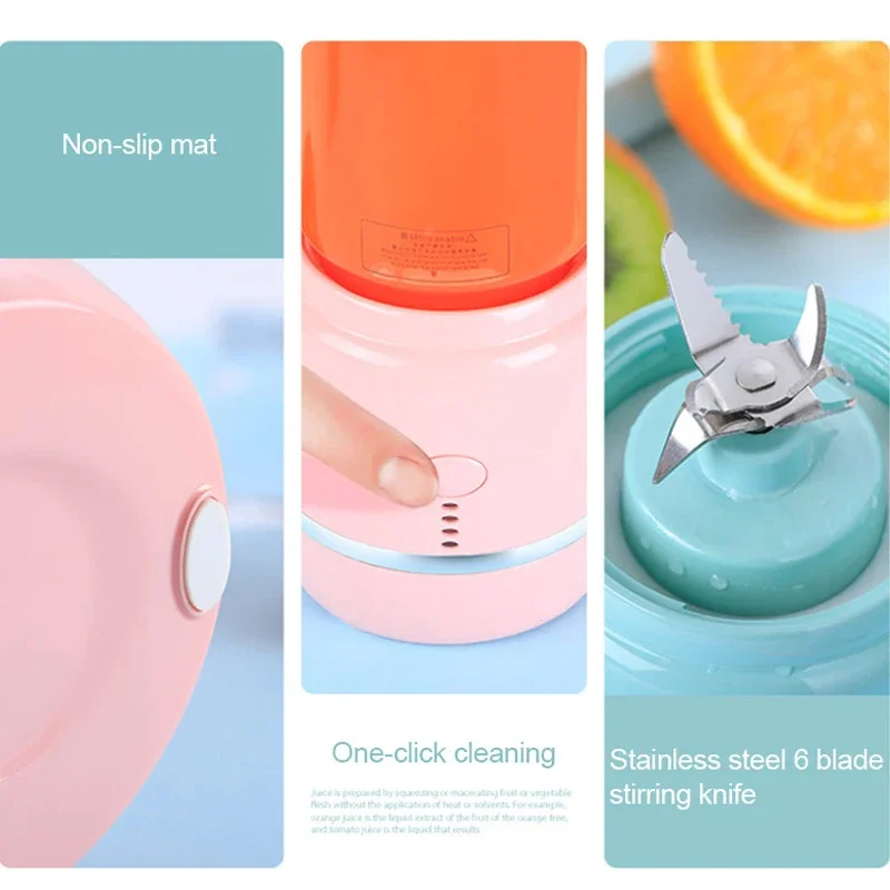 Portable Electric Fruit Juicer Wireless USB Rechargeable 6 Blades Mini Mixer Multifunction Summer Smoothie Blender Machine 6