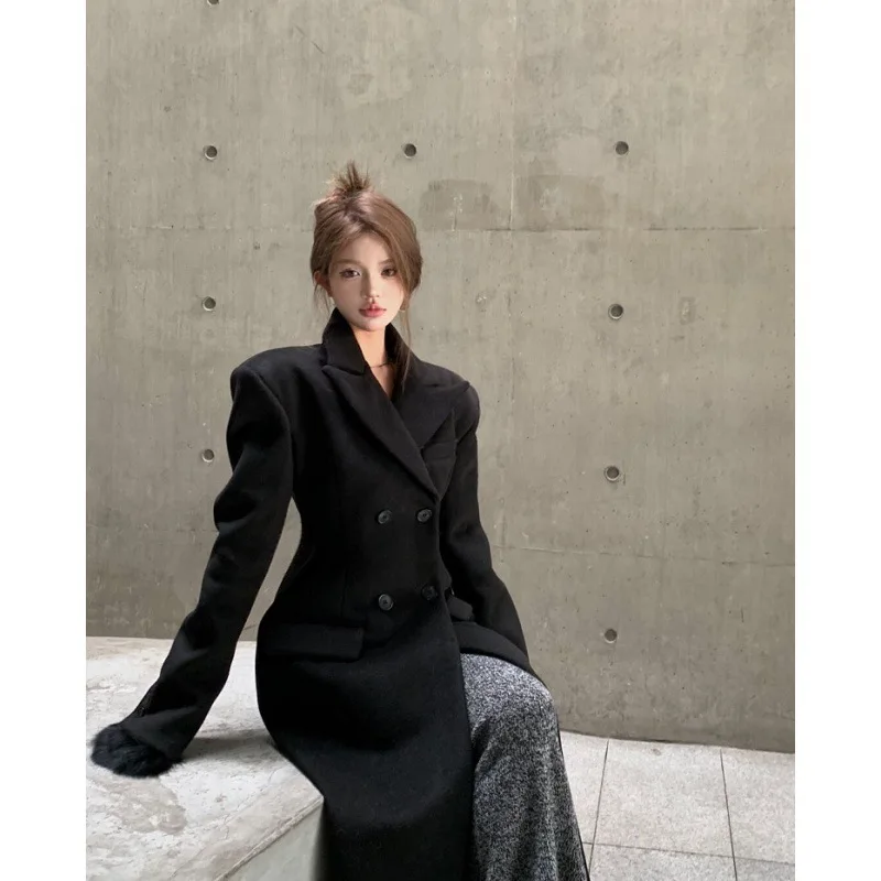 Winter Casual Streetwear Long Sleeve Outwear New Office Lady Single Breasted Jacket Fashion Turn-down Collar Belt Solid Coat