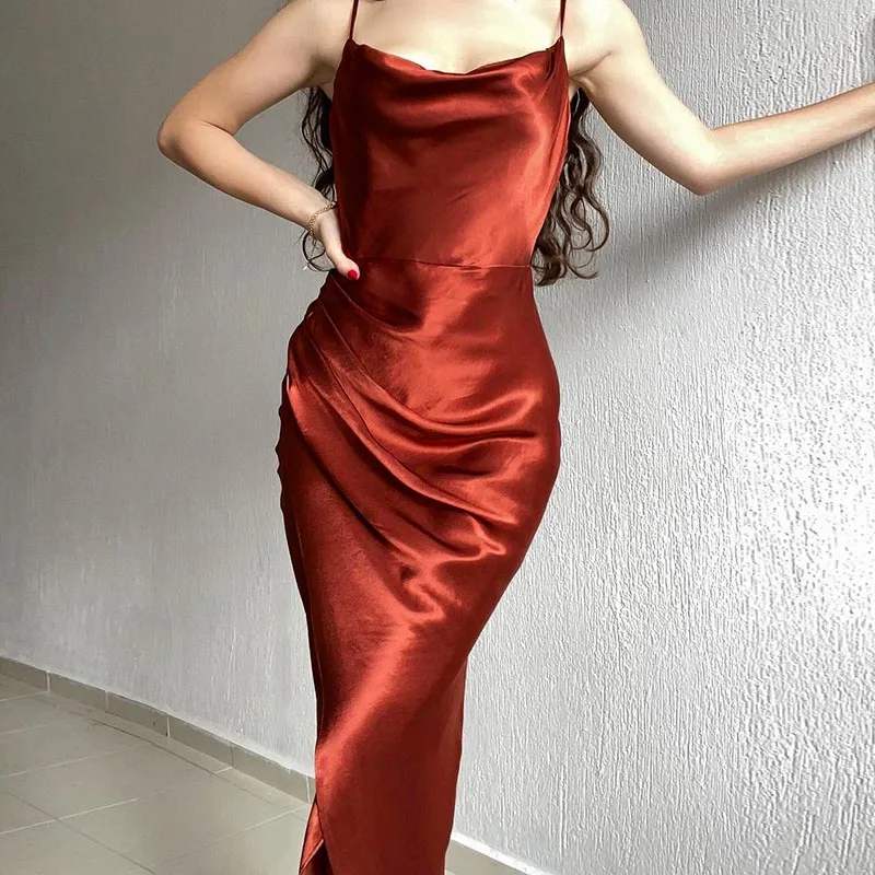 chinese dress ladies Women's Black Satin Maxi Dress