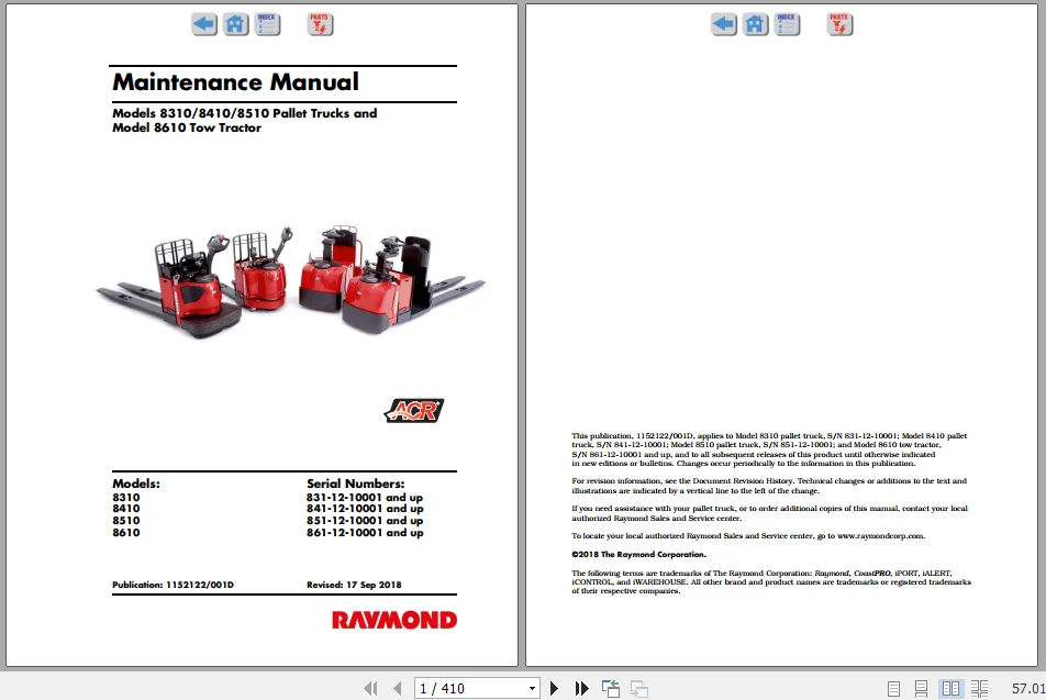 Raymond Forklift 11.97gb Pdf Service Parts Manual & Schematics Update