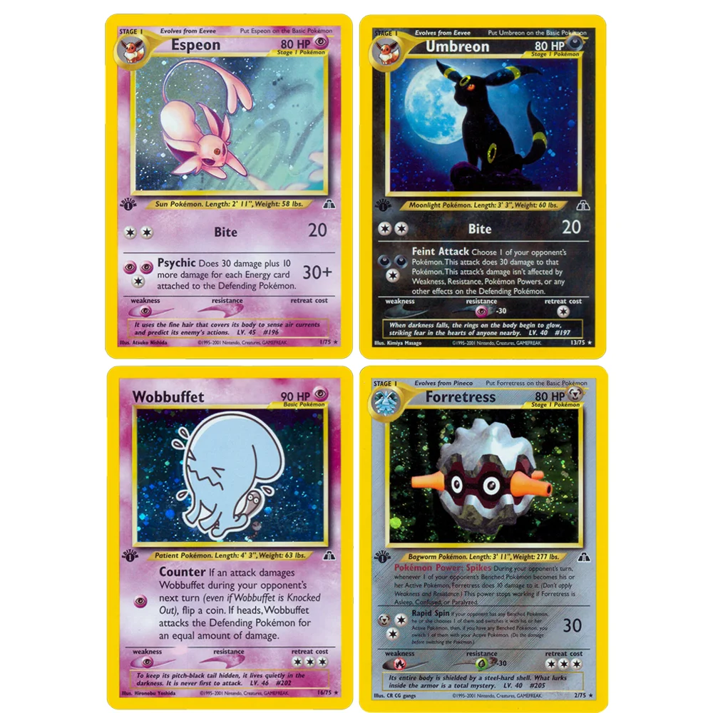 4PCS PKM Karte Charizard Gyarados 1996 Basis Set Blastoise Espeon Umbreon Jolteon Folie Karte Spiel Sammlung Karten PTCG proxy Karten