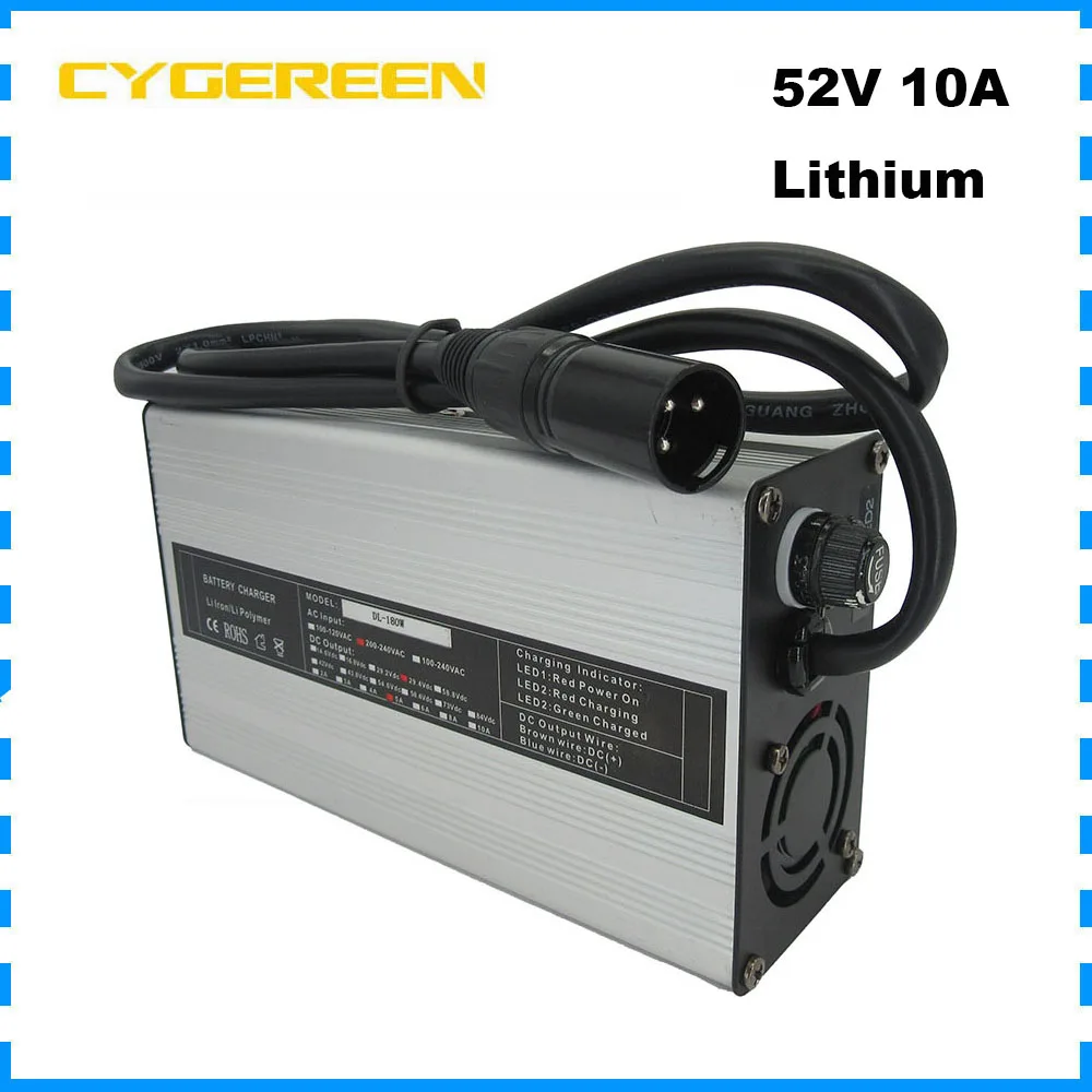 58.8V 10A Li-ion 14S 48V Battery Fast Charger 52V 51.8V 5A Lithium Ebike Escooter Motorcycle Solar System RV Golf Cart Charger