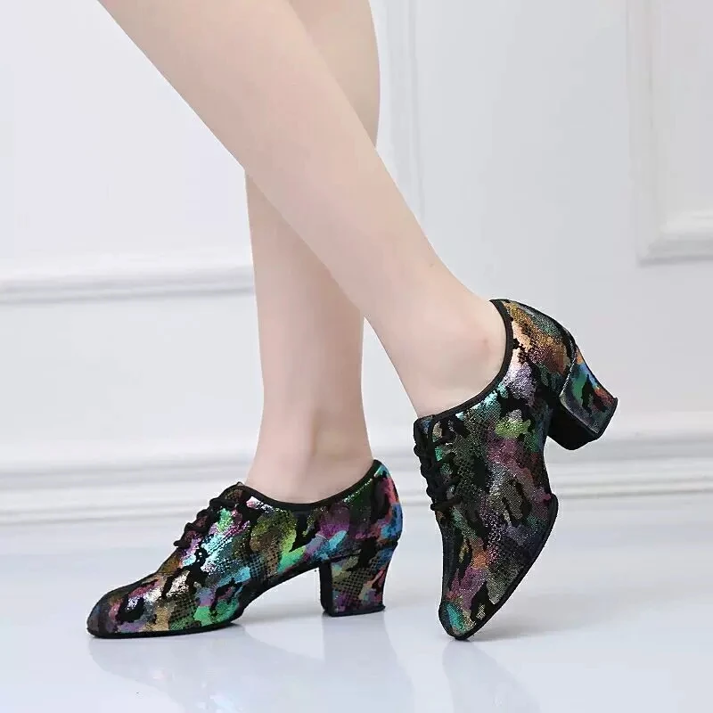 Colorful Natural leather Latin Dance Shoes Ventilation Teacher Shoes With Soft Square Dance Shoes Sneakers Ballroom Dancing 3