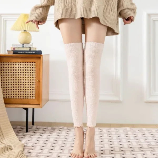 Winter Fuzzy Fleece Over Knee Socks Plush Cozy Lined Terry Socks Female Hosiery Maker Bulk Deal One Size2024 New Warm Leg Wear
