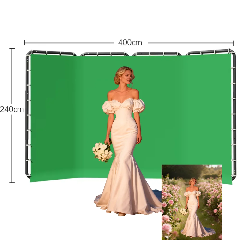 휴대용 대형 크로마키 그린 스크린 포토부스 사진 촬영 웨딩 배경 지지 시스템 240x400cm 영화 제작자 크리스마스