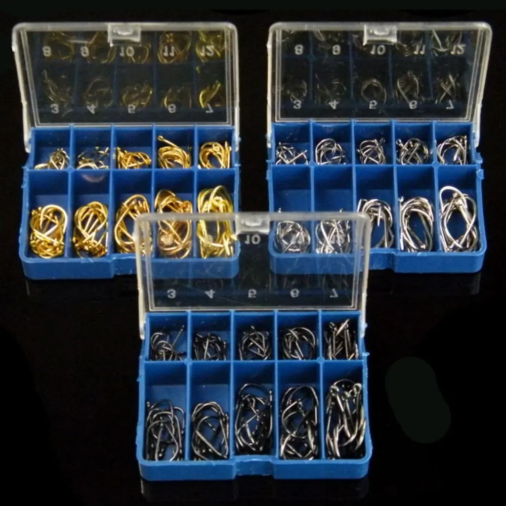 

100 Pcs #3-#12 Freshwater Fishing Hooks Carp Fishhooks Barbed Hooks Kit Jigging Bait Carp Fishing Hook Silver Black Gold