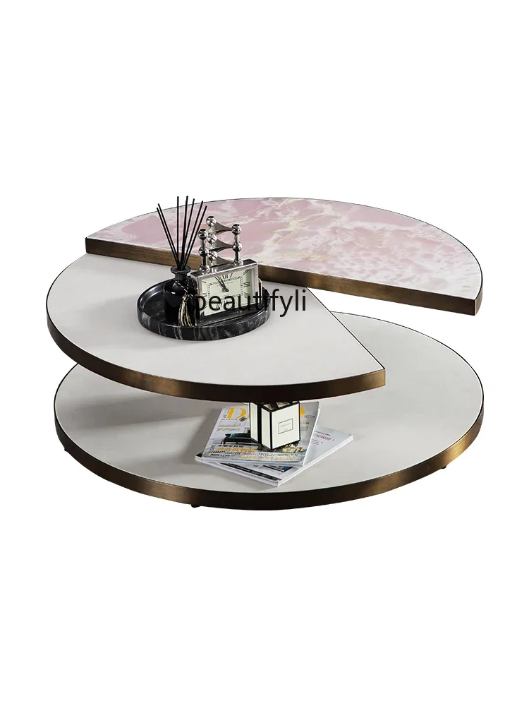 

Mild Luxury Marble Coffee Table Living Room Stainless Steel round Table Designer Simple Italian Modern Style High-End Tea Table