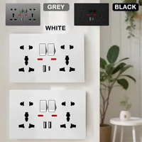 Universal Wall Socket with USB-C USB Charger & Switches, 2 Gang Power Outlet With LED, Flush Mount, AC 110-250V 1