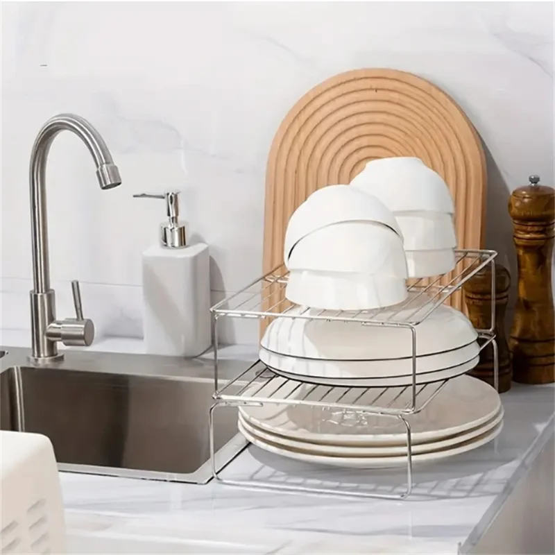 Kitchen Shelf Multifunctional Stackable Rack Space Saving Home Cabinets Tableware Refrigerator Food Plate Bowl Organizer Rack 5