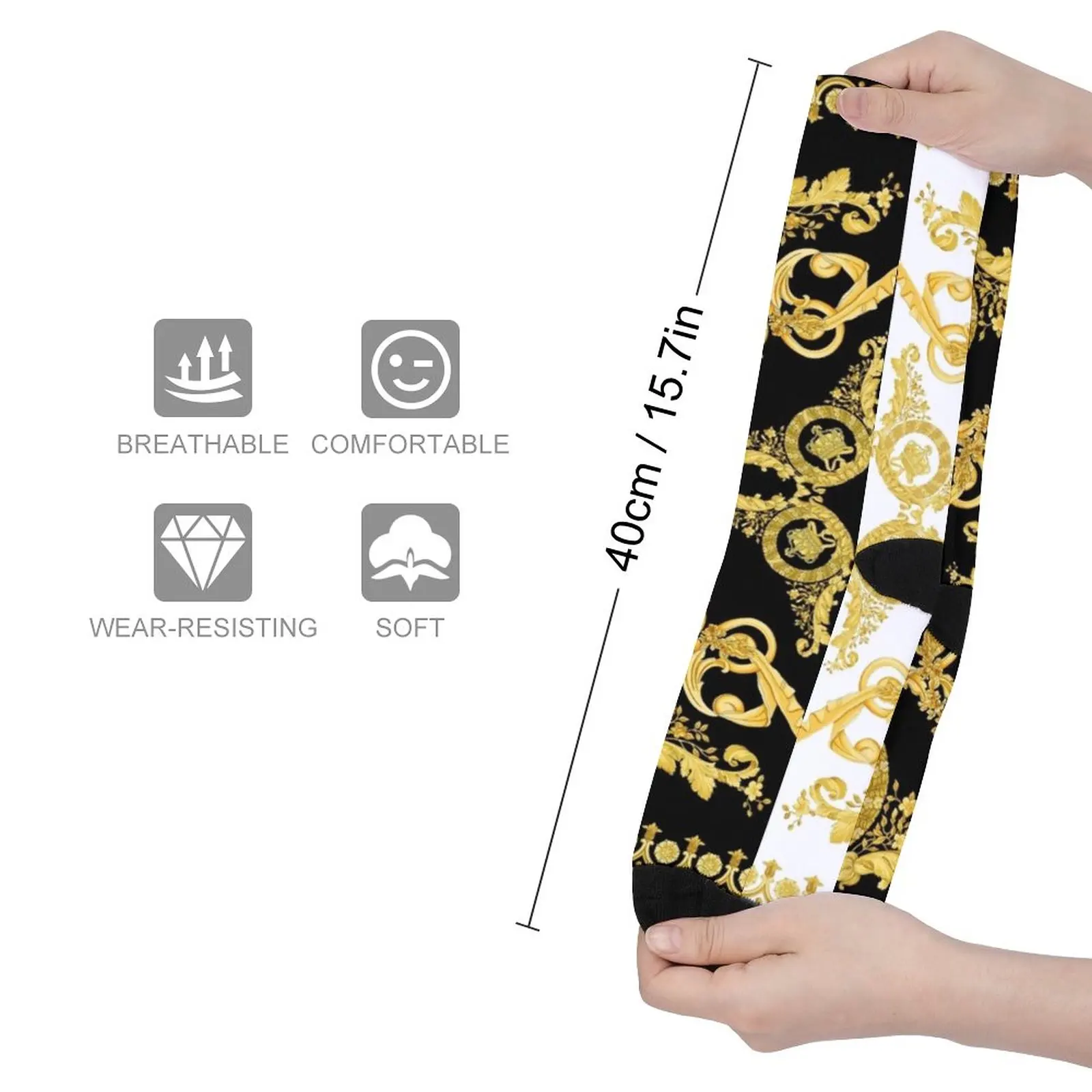Baroque Greek ornament GoldenMeander Meandros VINTAGE Socks compression socks Women Men's socks with print Christmas