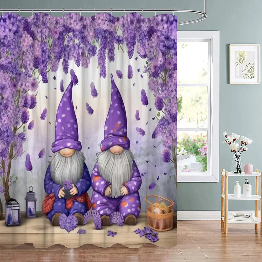 Funny Word Gnome Bee Flower Shower Curtain Set Rustic Board for Bathroom  Decor