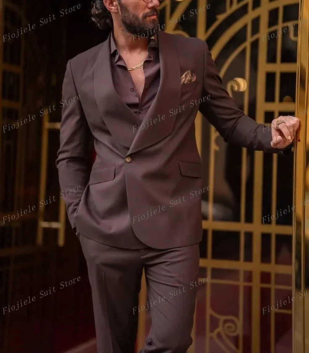 2 Piece Set Coffee Men Business Formal Occasion Tuxedos Groom Groomsman Wedding Party Prom Male Suit Blazer Pants