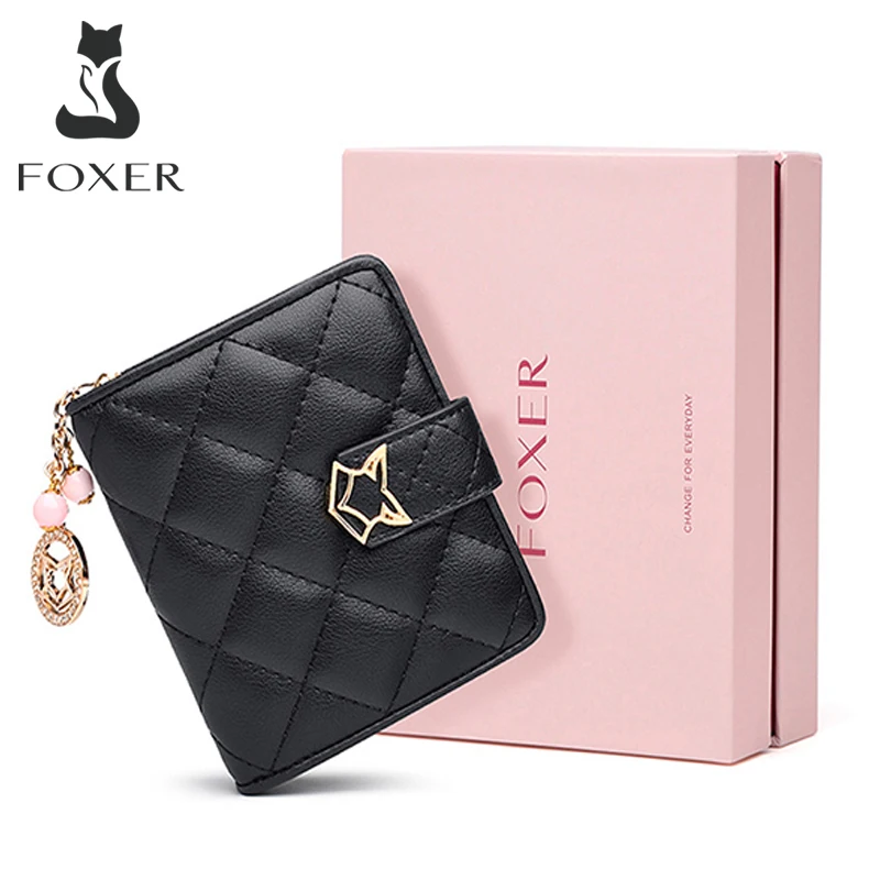 FOXER Brand Women Split Leather Short Wallet High Quality Multi