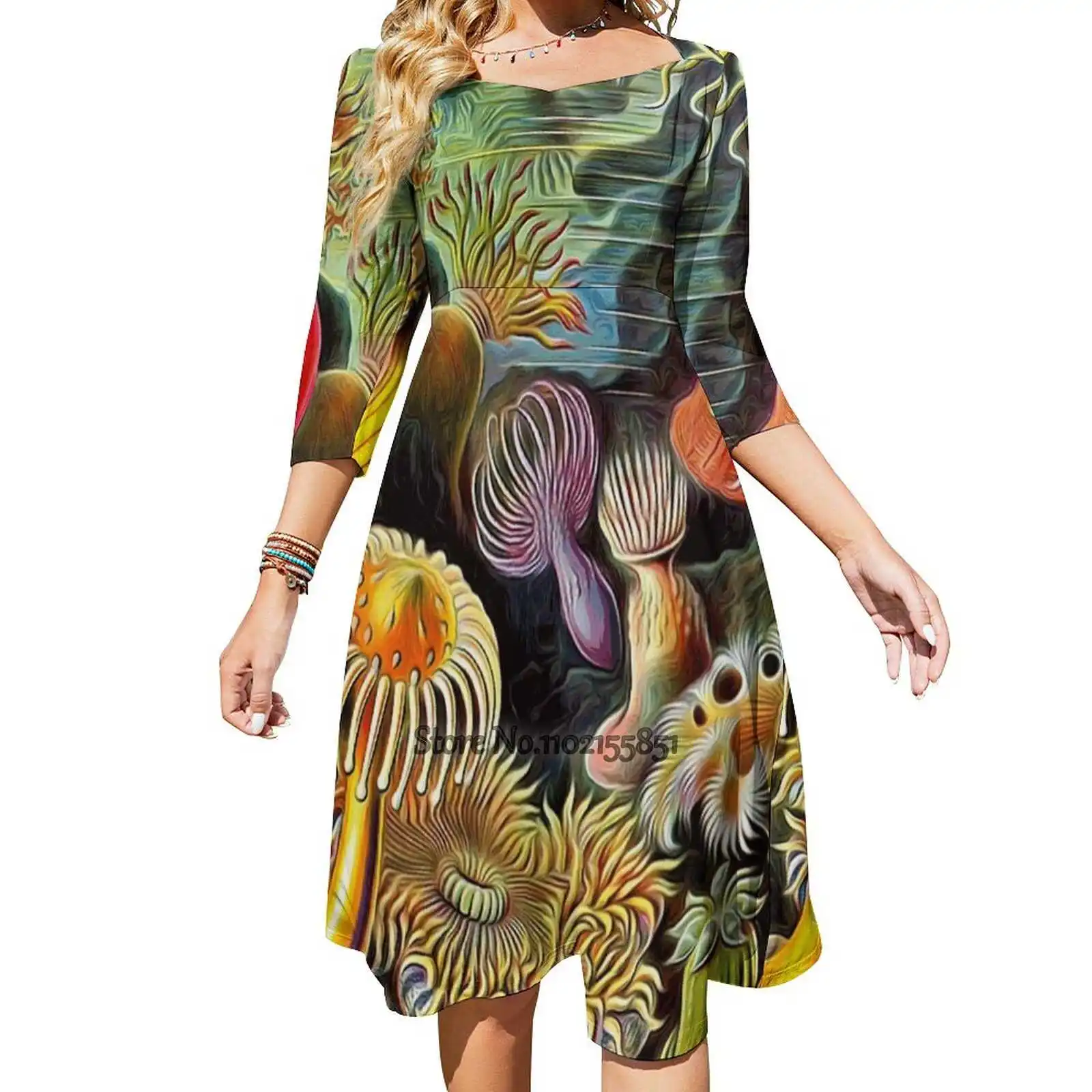 

Haeckel Actiniae ( Sea Anemones ) Back Lacing Backless Dress Square Neck Dress Fashion Design Large Size Loose Dress Haeckel