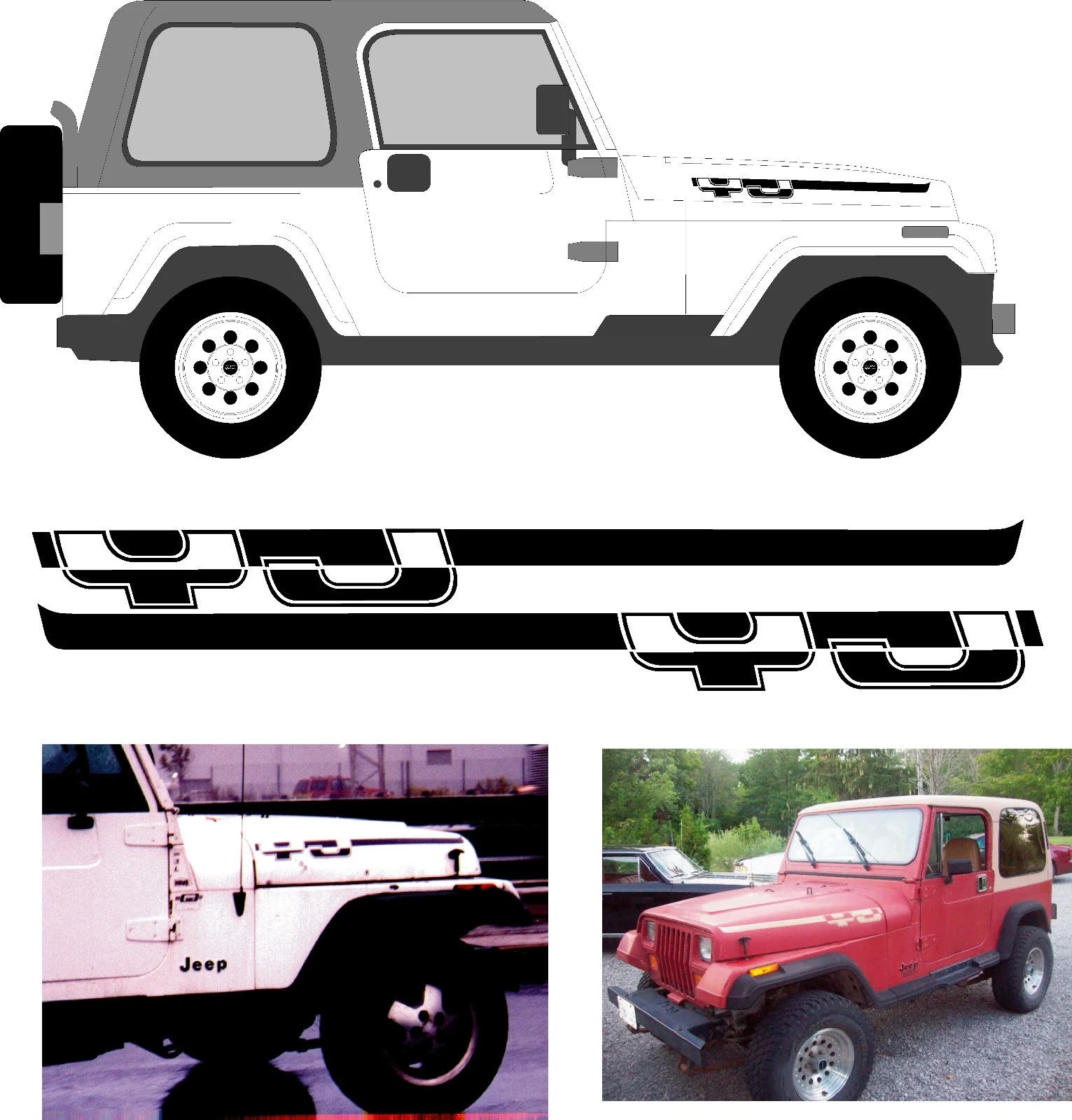 For 1pair/2pcs 8795 Jeep Wrangler Yj Oem Hood Decal Stripe Sticker