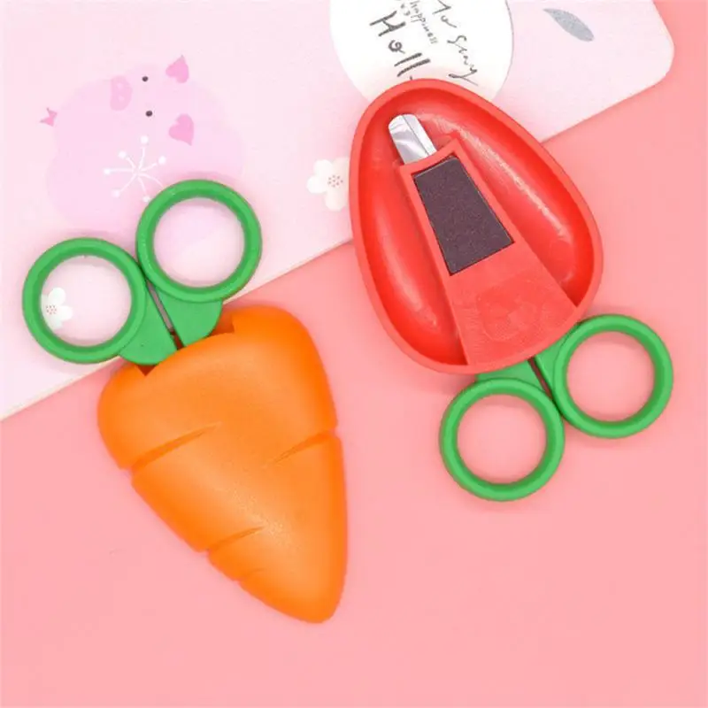 Stationery Scissors Soft Handle Scissors Portable Scissors Cutter Mini Children Fruit Scissor With Magnetic Sticker Fridge Magnet Carrot Strawberry Grape Banana Cute Small Safe Scissor