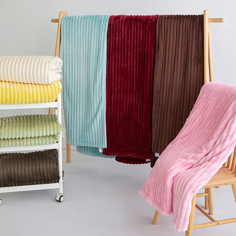 New milk velvet widened striped blanket (single layer double sided) air conditioning blanket multifunctional cover blanket 5