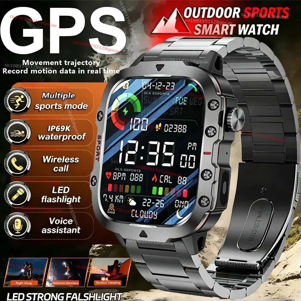 2026 New Military-grade Smart Watch Men GPS Flashlight 3ATM Waterproof Watch Bluetooth Call 100+Sport Outdoor Smartwatch Pk MA27 1