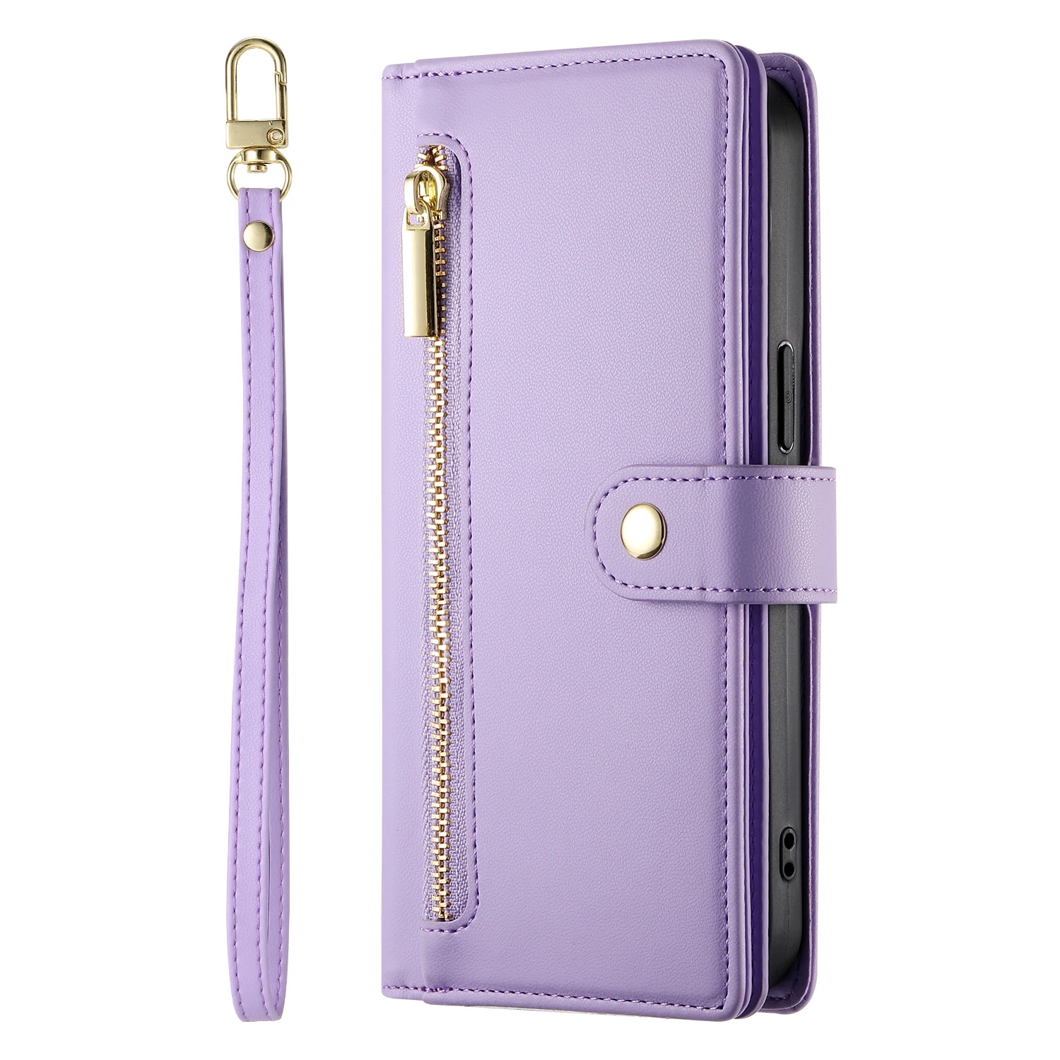 Étui portefeuille en cuir à fermeture éclair pour iPhone 15 Pro Max 16 14 Plus 13 12 11 SE4 XS MAX avec lanière et poche pour cartes_voghion.com
