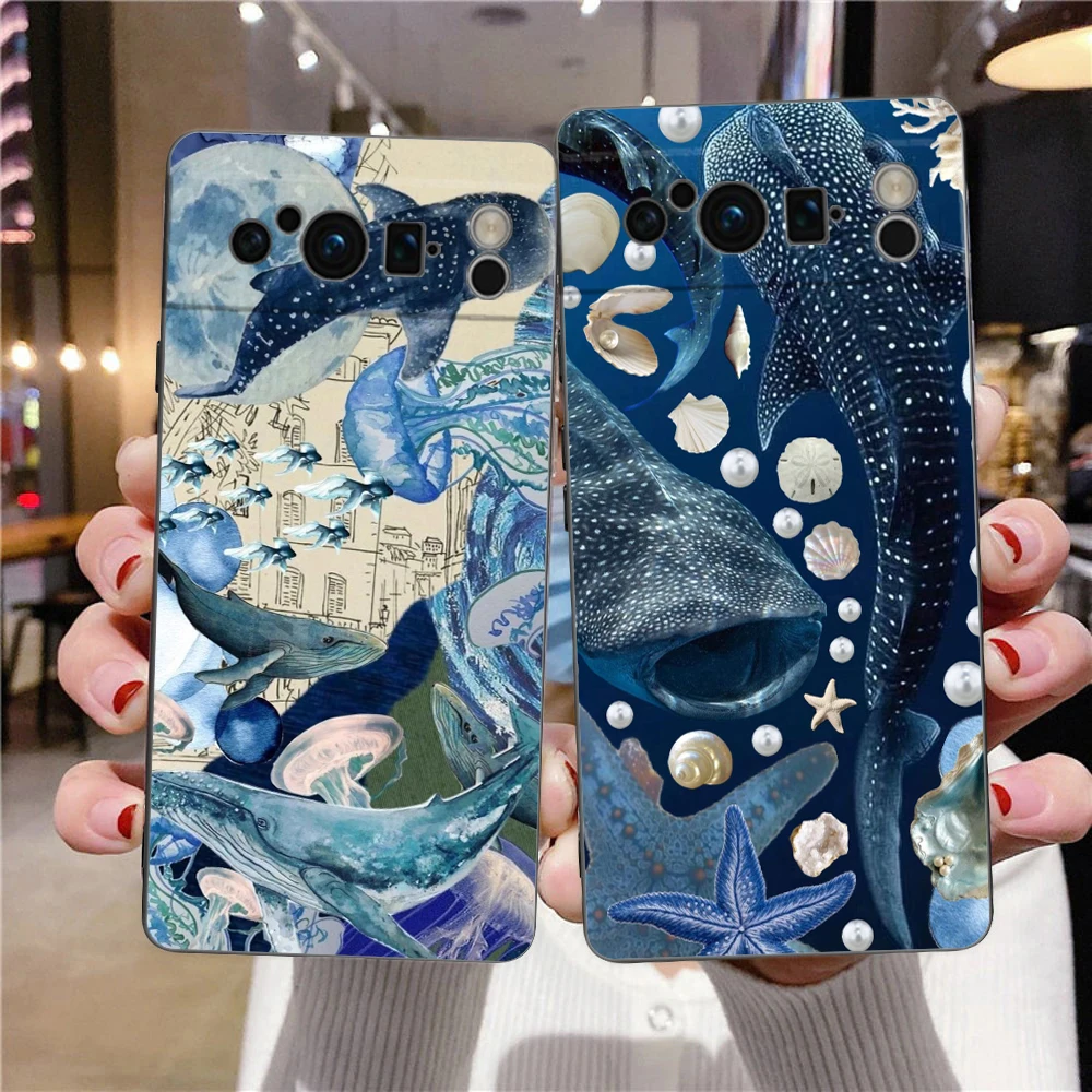 Ocean Whale Shark Swimming Soft Shockproof TPU Black Phone Case
