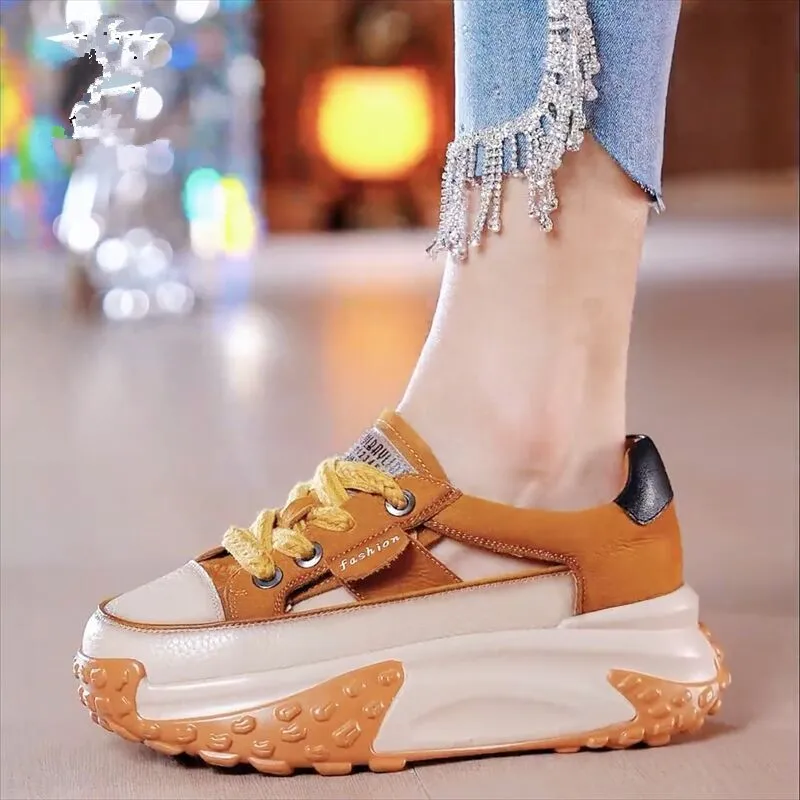 

Женские кроссовки с вырезами, дышащие кроссовки на платформе, на шнуровке, повседневная прогулочная обувь для женщин, лето 2023