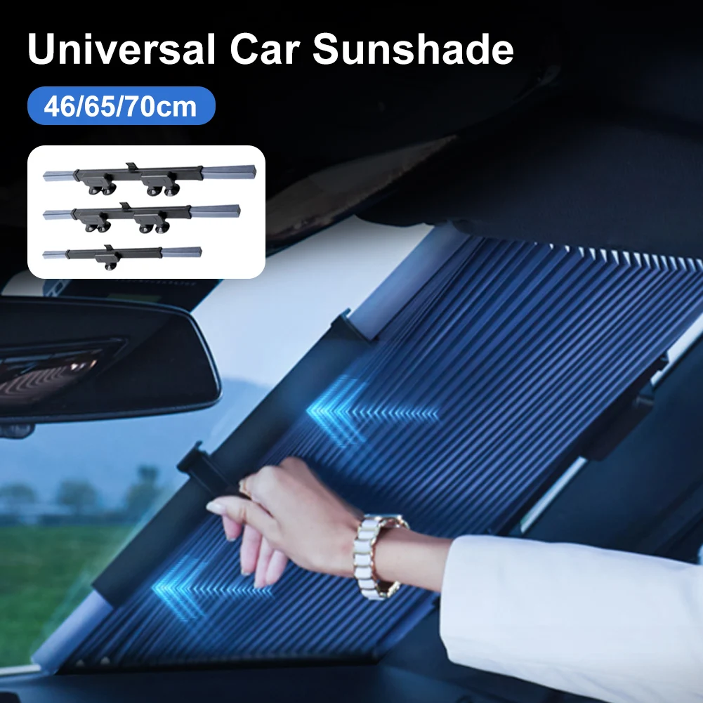 

Universal Car Sunshade Retractable Front Rear Windshield Shade Cover 46/65cm Windshield Curtain Sun Protection Summer Cooling