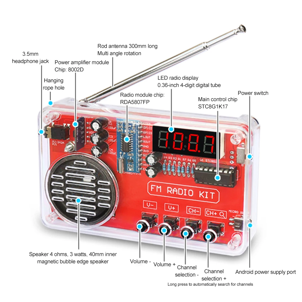 

DIY FM Radio Electronic Kit Adjustable Frequency 150Hz-20KHz Digital Display DIY Soldering Project Practice Solder
