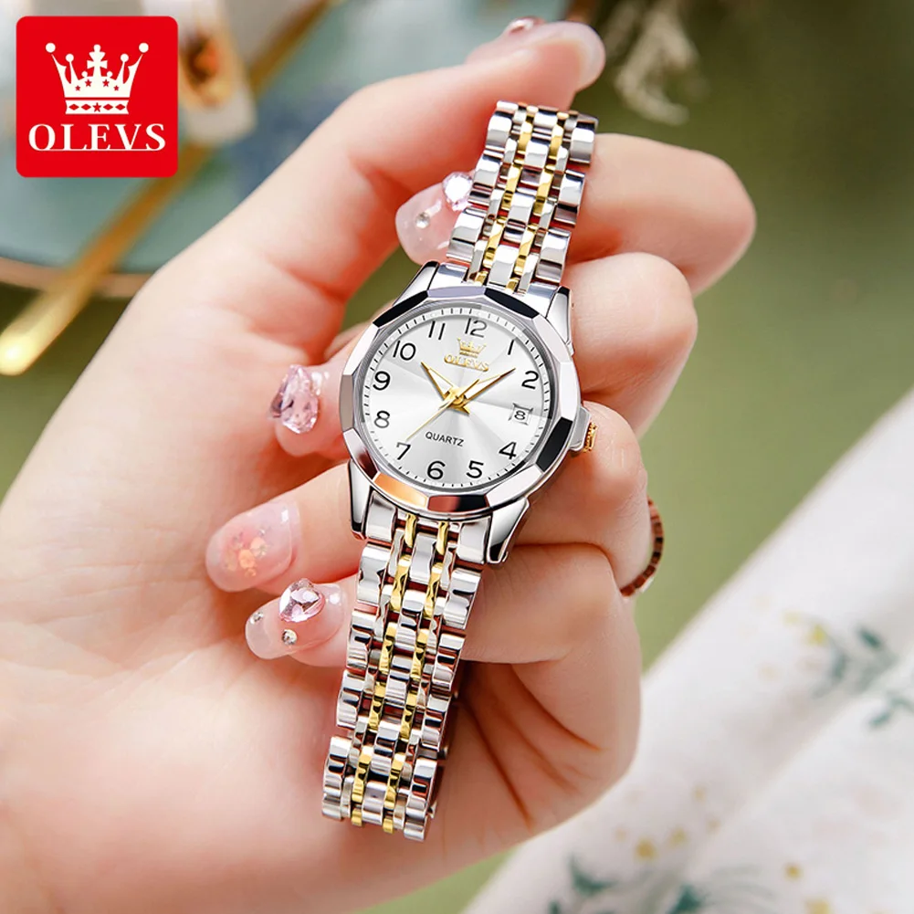 OLEVS Quartz Watch for Women Rhombus Mirror Solid Stainless steel Date Digital Dial Waterproof Elegant Bracelet Watch women watches electronic watch