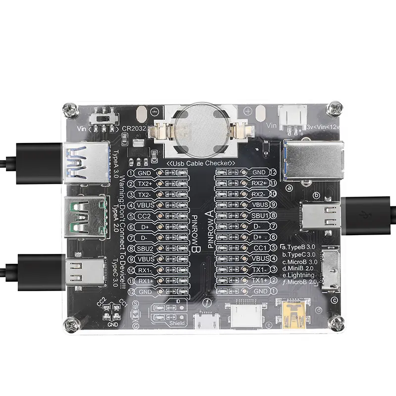 USB Cable Tester Board Data Wire Checker with Acrylic Case LED Indicator for Charging TYPE-C Micro Type A Type B Data Cable Test image 3
