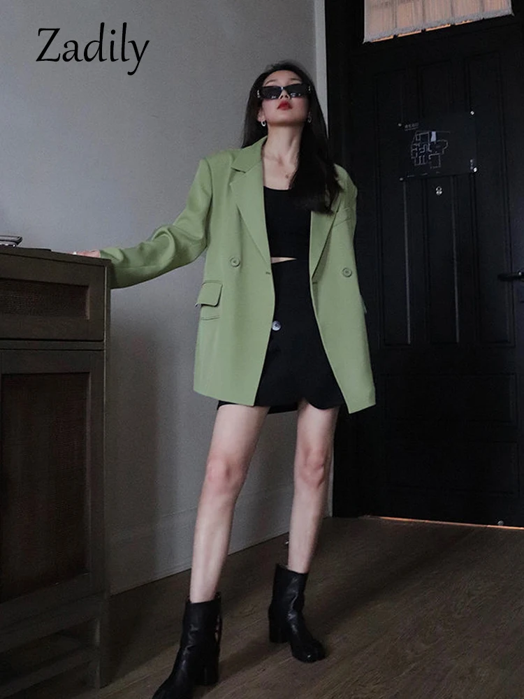 

Zadily 2022 Autum Oversize Long Sleeve Green Women Blazer Office Lady Solid Work Suit Blazers Work Female Clothing Jackets Coat