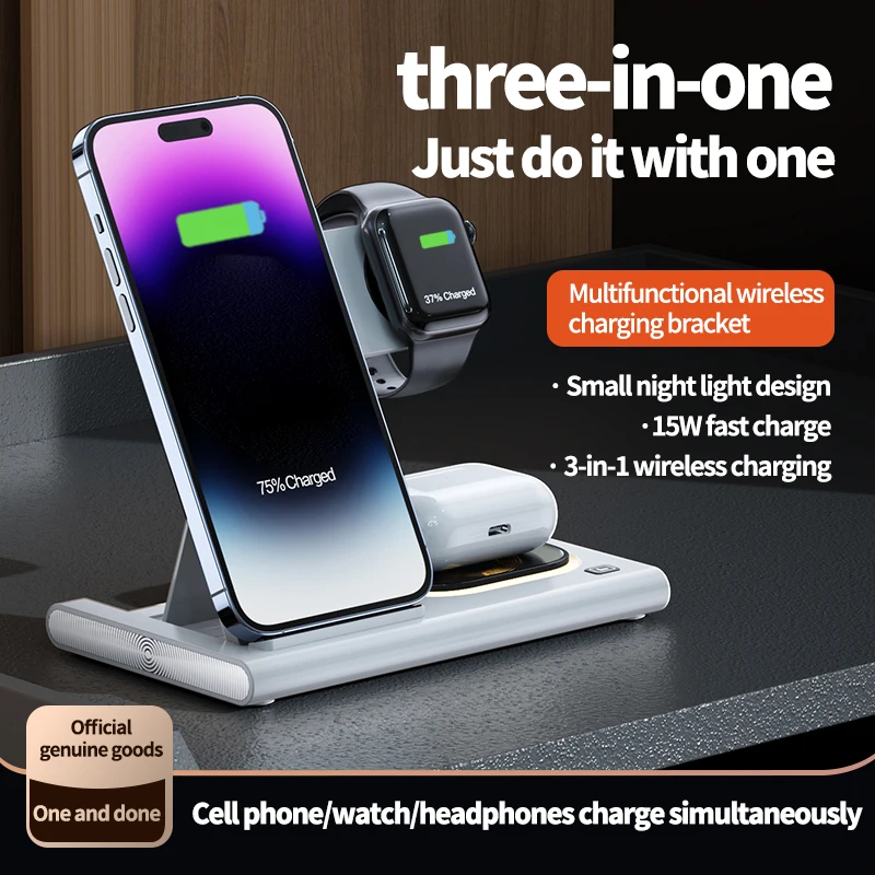 3-in-1 15W Fast Wireless Charger for iPhone iWatch air pods Earphones Portable RGB Magnetic Holder fast wireless charger A80