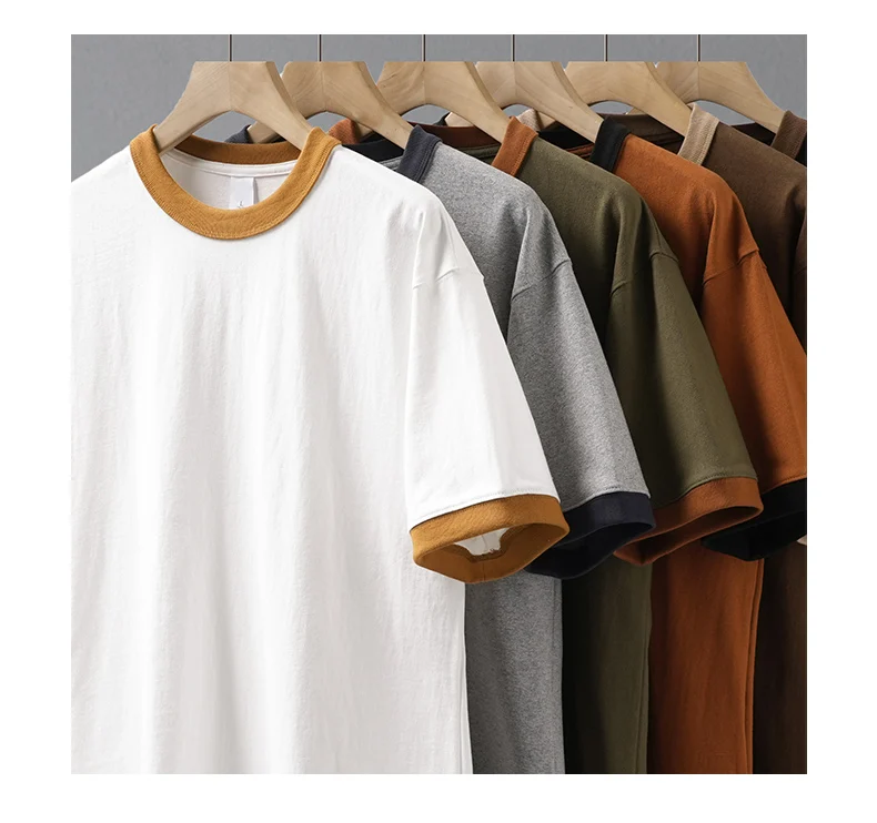 DUKEEN 320G Heavyweight Color-Blocked Patchwork Men's T-Shirt Summer 100% Cotton Solid Color Short Sleeve Basic Tops