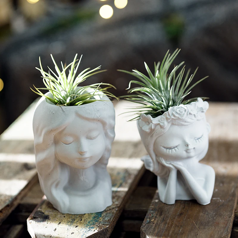 Succulents Potted Pot Silicone Molds Pretty Girl Design Flowerpot Concrete Cement Molds Candle Holder Resin Molds Plaster Molds