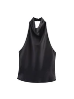 חולצת הלטר אלגנטית TFMLN לנשים, אביב קיץ, מחמיאה לגוף, גב חשוף, רחוב גבוה, אופנתית, צווארון הלטר מוצק 3