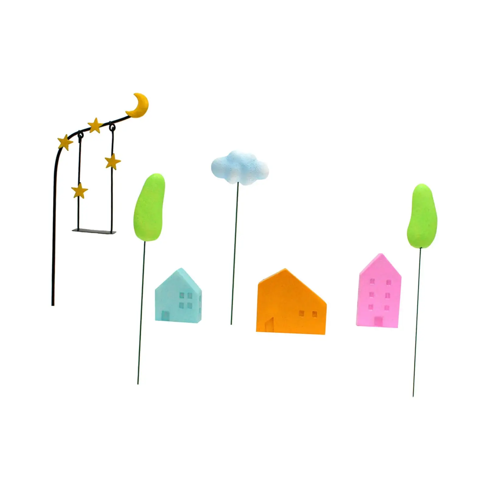 7x Micro Landscape Ornaments Miniature Resin House Ornaments for Home Decor