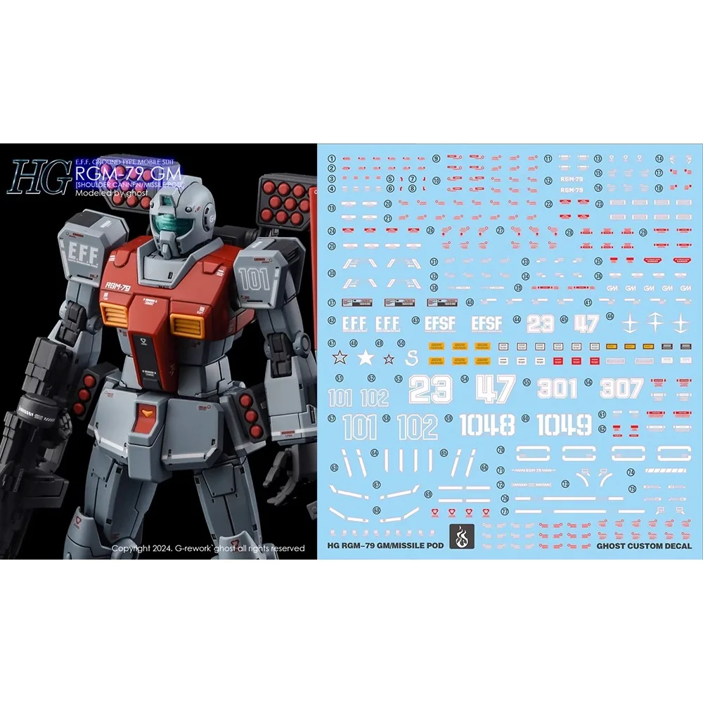 【デカール貼り】 HG RGM-79G GM COMMAND Yan-建設ツール用蛍光ステッカー、hg 1/144 gto 79、RGM-79、gm