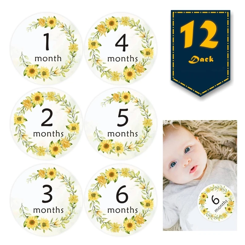 12 Pcs/Set Newborn Milestone Memorial Month Stickers Floral Baby