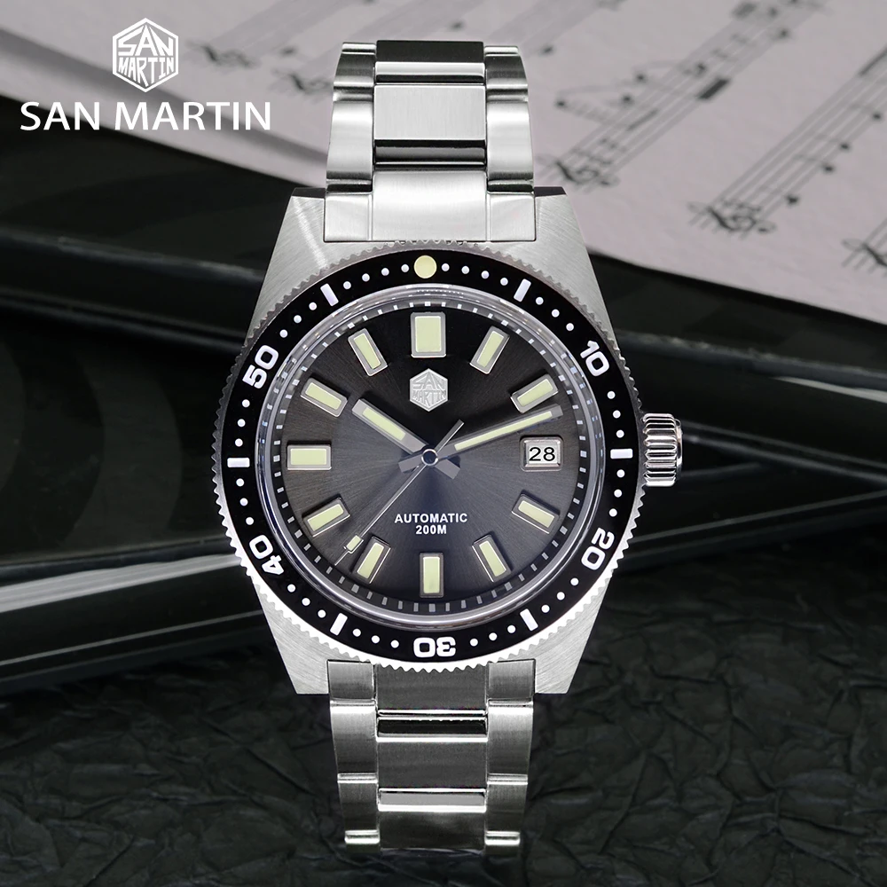 

San Martin 41mm 62mas V4 Pilot Mens Diver Watch NH35 Sapphire Glass Automatic Mechanical Watches Date Window 200m Luminous