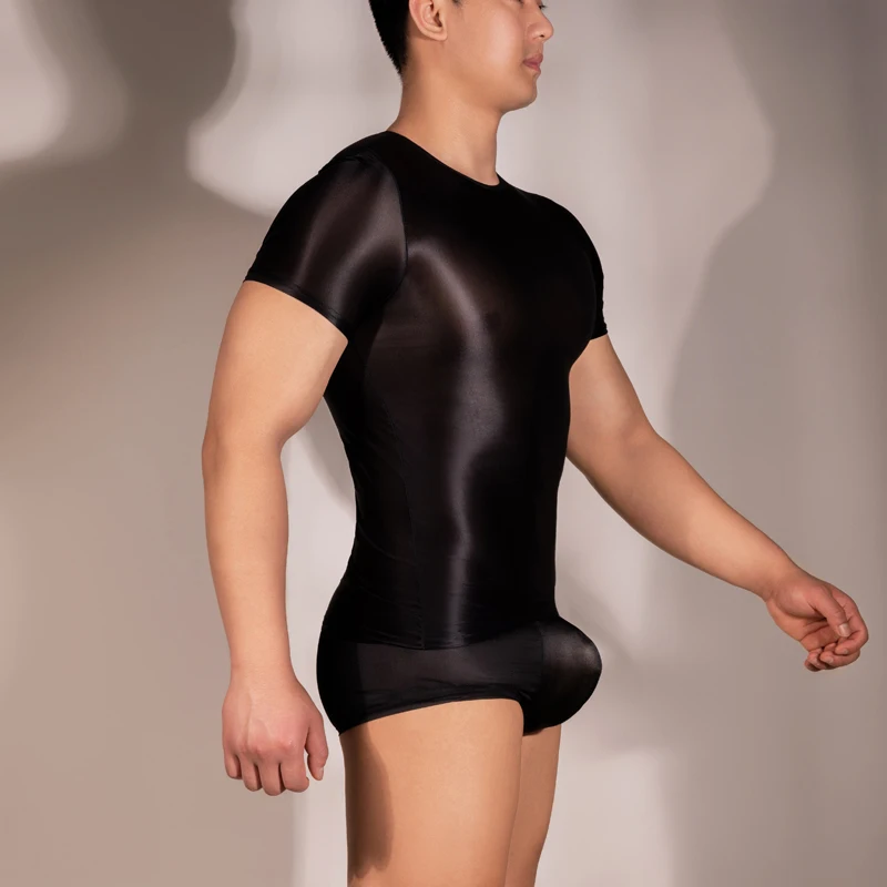 Mens Glossy T-shirt Top Oil Shiny ShortSleeve Slim Fit Gym Yoga Sport Tight Tee Sportwear Transparent Rave Party Clubwear