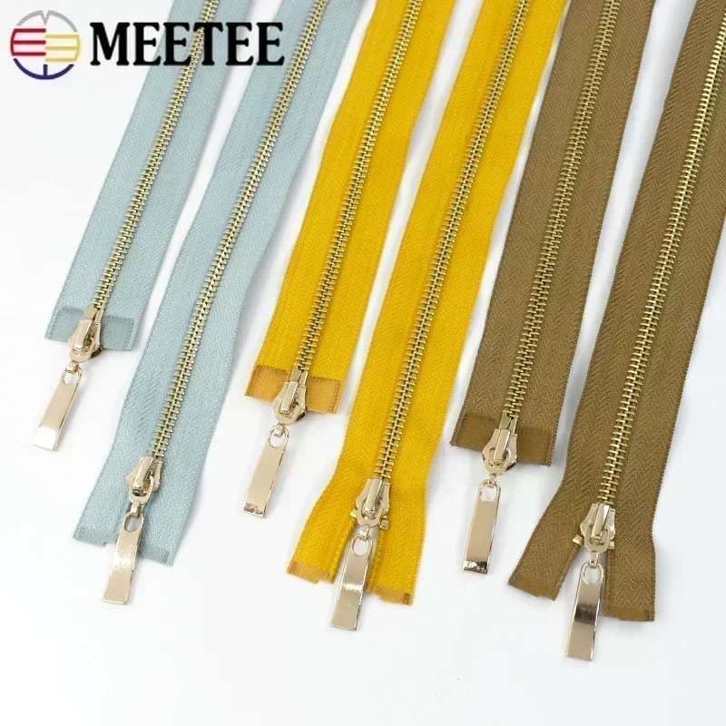 Meetee 1Pc 80/100/120cm 자동 잠금 금속 지퍼 더블 슬라이더 풀러 지퍼 자켓 코트 수리 DIY 의류 봉제 액세서리