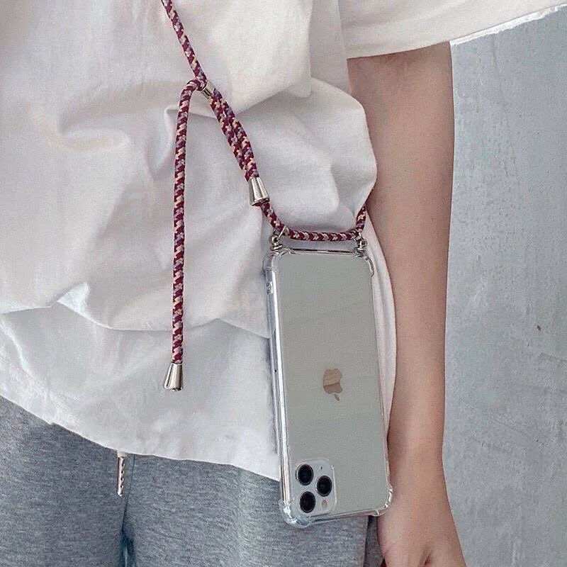 Clear Crossbody Necklace Rope Case with Lanyard Strap Cord and Soft Back Cover