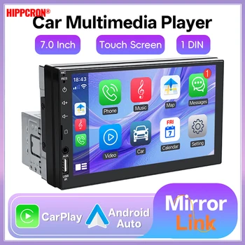 Hippcron 7 pulgadas 1 Din Radio de coche HD pantalla táctil reproductor Multimedia Carplay Android Auto Universal Bluetooth Mirror Link FM Aux 1
