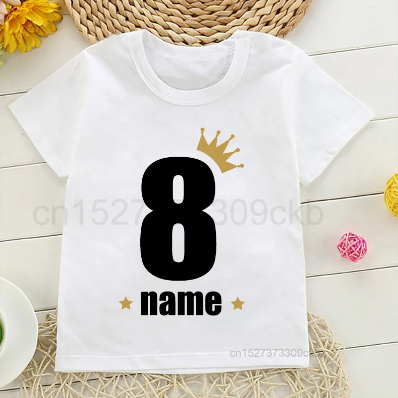 Kids T-Shirt Personalised Birthday Number NAME Crown Boys T Shirt Girl Clothing Birthday Party Shirt Children Tees Baby Clothes
